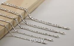 925 Sterling Silver Figaro Diamond Cut Chain Bracelet Necklace Men Women Jargod