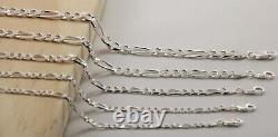 925 Sterling Silver Figaro Diamond Cut Chain Bracelet Necklace Men Women Jargod