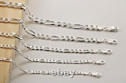 925 Sterling Silver Figaro Diamond Cut Chain Bracelet Necklace Men Women Jargod