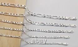 925 Sterling Silver Figaro Diamond Cut Chain Bracelet Necklace Men Women Jargod