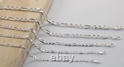 925 Sterling Silver Figaro Diamond Cut Chain Bracelet Necklace Men Women Jargod