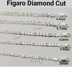 925 Sterling Silver Figaro Diamond Cut Chain Bracelet Necklace Men Women Jargod