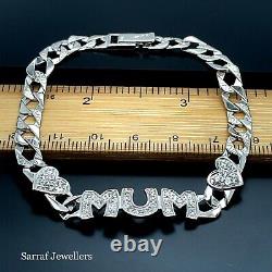925 Sterling Silver Genuine Ladies Mum Bracelet Curb Chain Lab-Created 7.5
