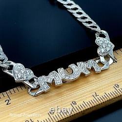 925 Sterling Silver Genuine Ladies Mum Bracelet Curb Chain Lab-Created 7.5