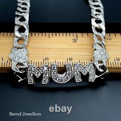 925 Sterling Silver Genuine Ladies Mum Bracelet Curb Chain Lab-Created 7.5