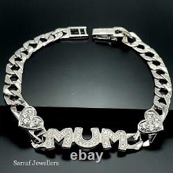 925 Sterling Silver Genuine Ladies Mum Bracelet Curb Chain Lab-Created 7.5