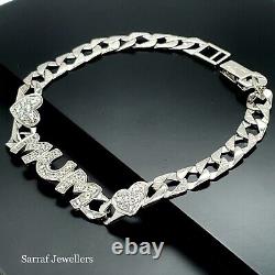 925 Sterling Silver Genuine Ladies Mum Bracelet Curb Chain Lab-Created 7.5