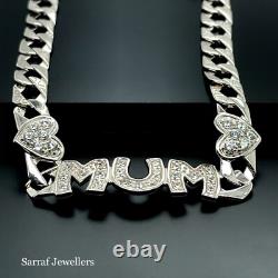 925 Sterling Silver Genuine Ladies Mum Bracelet Curb Chain Lab-Created 7.5