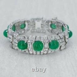 925 Sterling Silver Green Cabochon & White CZ Bracelet Wedding Bridal Fine Jewel