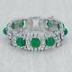 925 Sterling Silver Green Cabochon & White Cz Bracelet Wedding Bridal Fine Jewel