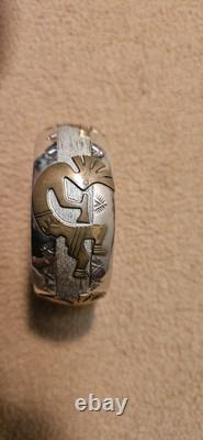 925 Sterling Silver Hopi Overlay Kokopelli Cuff Bracelet 28.3g