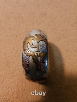 925 Sterling Silver Hopi Overlay Kokopelli Cuff Bracelet 28.3g