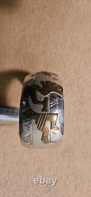 925 Sterling Silver Hopi Overlay Kokopelli Cuff Bracelet 28.3g