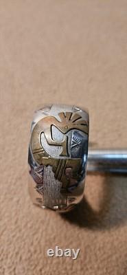 925 Sterling Silver Hopi Overlay Kokopelli Cuff Bracelet 28.3g