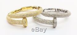 925 Sterling Silver LARGE ICED OUT Hammer & Nail DESIGN Bangle Cuff Bracelet