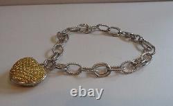 925 Sterling Silver Ladies Heart Charm Bracelet 5 Ct Yellow Lab Diamond Accents