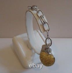 925 Sterling Silver Ladies Heart Charm Bracelet 5 Ct Yellow Lab Diamond Accents