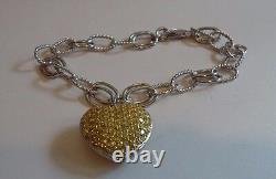 925 Sterling Silver Ladies Heart Charm Bracelet 5 Ct Yellow Lab Diamond Accents