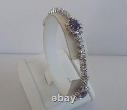 925 Sterling Silver Ladies Tennis Bracelet Lab Created Diamond/tanzanite/ 8'