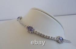 925 Sterling Silver Ladies Tennis Bracelet Lab Created Diamond/tanzanite/ 8'