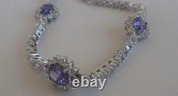 925 Sterling Silver Ladies Tennis Bracelet Lab Created Diamond/tanzanite/ 8'