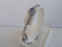 925 Sterling Silver Ladies Tennis Bracelet Lab Created Diamond/tanzanite/ 8'