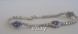 925 Sterling Silver Ladies Tennis Bracelet Lab Created Diamond/tanzanite/ 8'