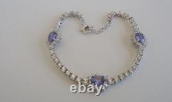 925 Sterling Silver Ladies Tennis Bracelet Lab Created Diamond/tanzanite/ 8'