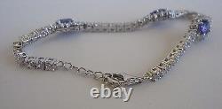 925 Sterling Silver Ladies Tennis Bracelet Lab Created Diamond/tanzanite/ 8'