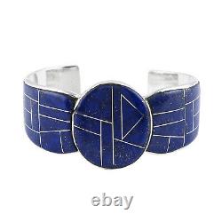 925 Sterling Silver Lapis Lazuli Cuff Bracelet Bangle Jewelry Size 6.5 Ct 3.5