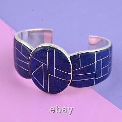 925 Sterling Silver Lapis Lazuli Cuff Bracelet Bangle Jewelry Size 6.5 Ct 3.5