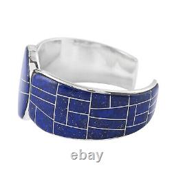 925 Sterling Silver Lapis Lazuli Cuff Bracelet Bangle Jewelry Size 6.5 Ct 3.5