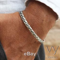 925 Sterling Silver Men Women Braided Slim Cuff Bangle Bracelet Free Big Size
