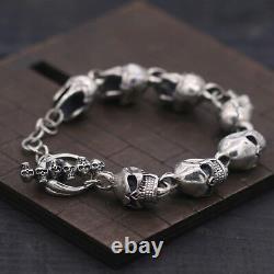 925 Sterling Silver Mens Heavy Angry Skull Cuff Bracelet 20cm
