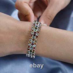 925 Sterling Silver Natural Multi-Tourmaline Line Bracelet Size 7.25 Ct 23.8