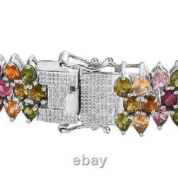 925 Sterling Silver Natural Multi-Tourmaline Line Bracelet Size 7.25 Ct 23.8