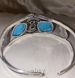 925 Sterling Silver Natural Turquoise & Opalite Gemstone Jewelry Cuff Bracelet