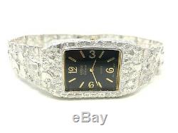 925 Sterling Silver Nugget Link Graduated Bracelet Geneve Wrist Watch 7-7.25