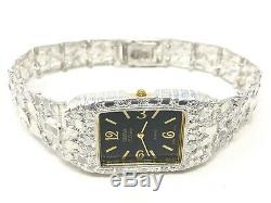 925 Sterling Silver Nugget Link Graduated Bracelet Geneve Wrist Watch 7-7.25