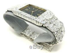 925 Sterling Silver Nugget Link Graduated Bracelet Geneve Wrist Watch 7-7.25