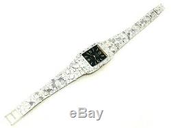 925 Sterling Silver Nugget Link Graduated Bracelet Geneve Wrist Watch 7-7.25