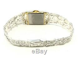 925 Sterling Silver Nugget Link Graduated Bracelet Geneve Wrist Watch 7-7.25