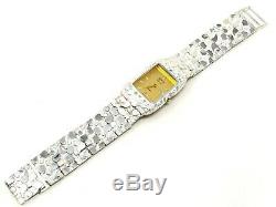 925 Sterling Silver Nugget Wrist Watch Straight Band Geneve Diamond Watch 7-7.5