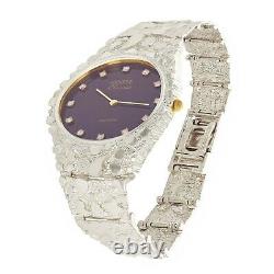 925 Sterling Silver Nugget Wrist Watch with Geneve Diamond Watch 7.5 45 grams