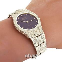 925 Sterling Silver Nugget Wrist Watch with Geneve Diamond Watch 7.5 45 grams
