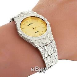925 Sterling Silver Nugget Wrist Watch with Geneve Watch 8 Graduated Band 48g