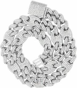 925 Sterling Silver Out Iced Lab Diamond 14mm Mariner Cuban Link Chain Bracelet