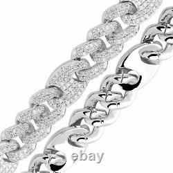 925 Sterling Silver Out Iced Lab Diamond 14mm Mariner Cuban Link Chain Bracelet
