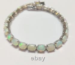 925 Sterling Silver Oval Ethiopian Fire Opal Tennis Bracelet Gemstone Jewelry sp