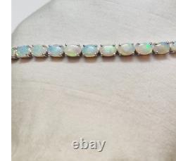 925 Sterling Silver Oval Ethiopian Fire Opal Tennis Bracelet Gemstone Jewelry sp